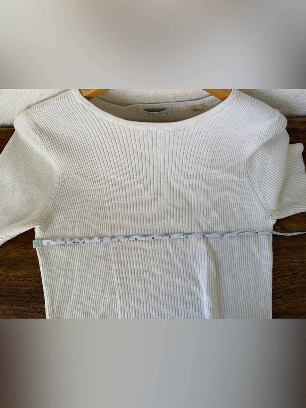 Equipment Femme Small Cream Ribbed Basic T Shirt Cotton Silk Cashmere - Picture 3 of 6